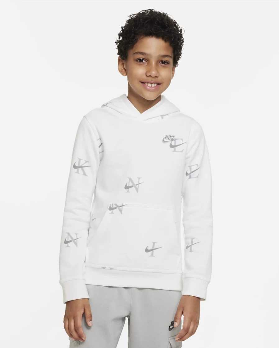 Nike Boys' White Hoodie - Sportswear Club Big Kids' Pullover Sweatshirt