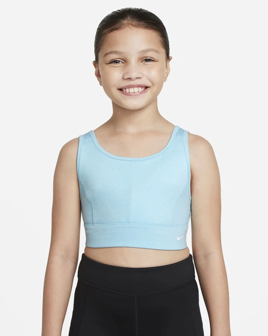 Nike Dri-FIT Swoosh Luxe Girls' Sports Bra - Copa, White, Black Athletic Top for Kids