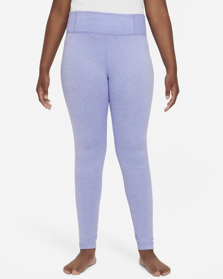 Nike Girls' Yoga Leggings - Dri-FIT Moisture-Wicking, Light Thistle/Purple Chalk/Heather, Extended Sizes for Active Kids