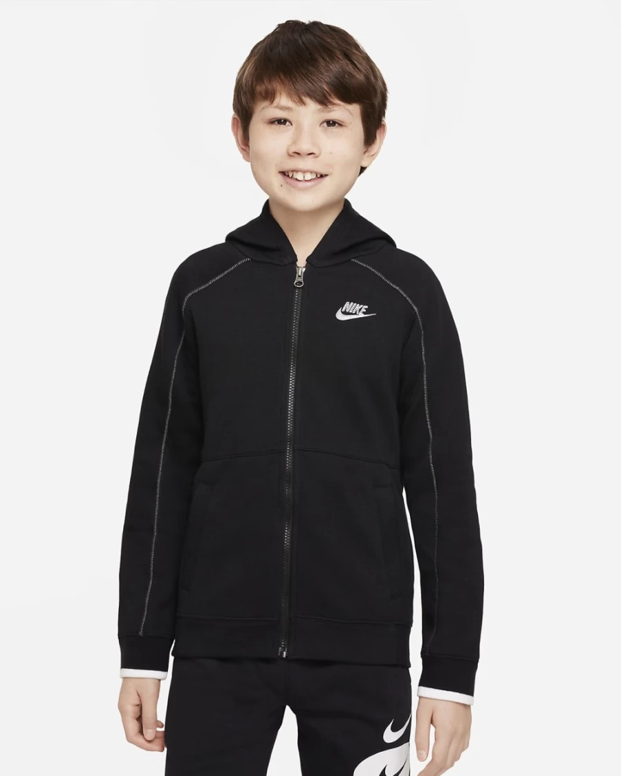 Nike Boys' Sportswear Full-Zip Hoodie - Black, Smoke Grey & White Color Options