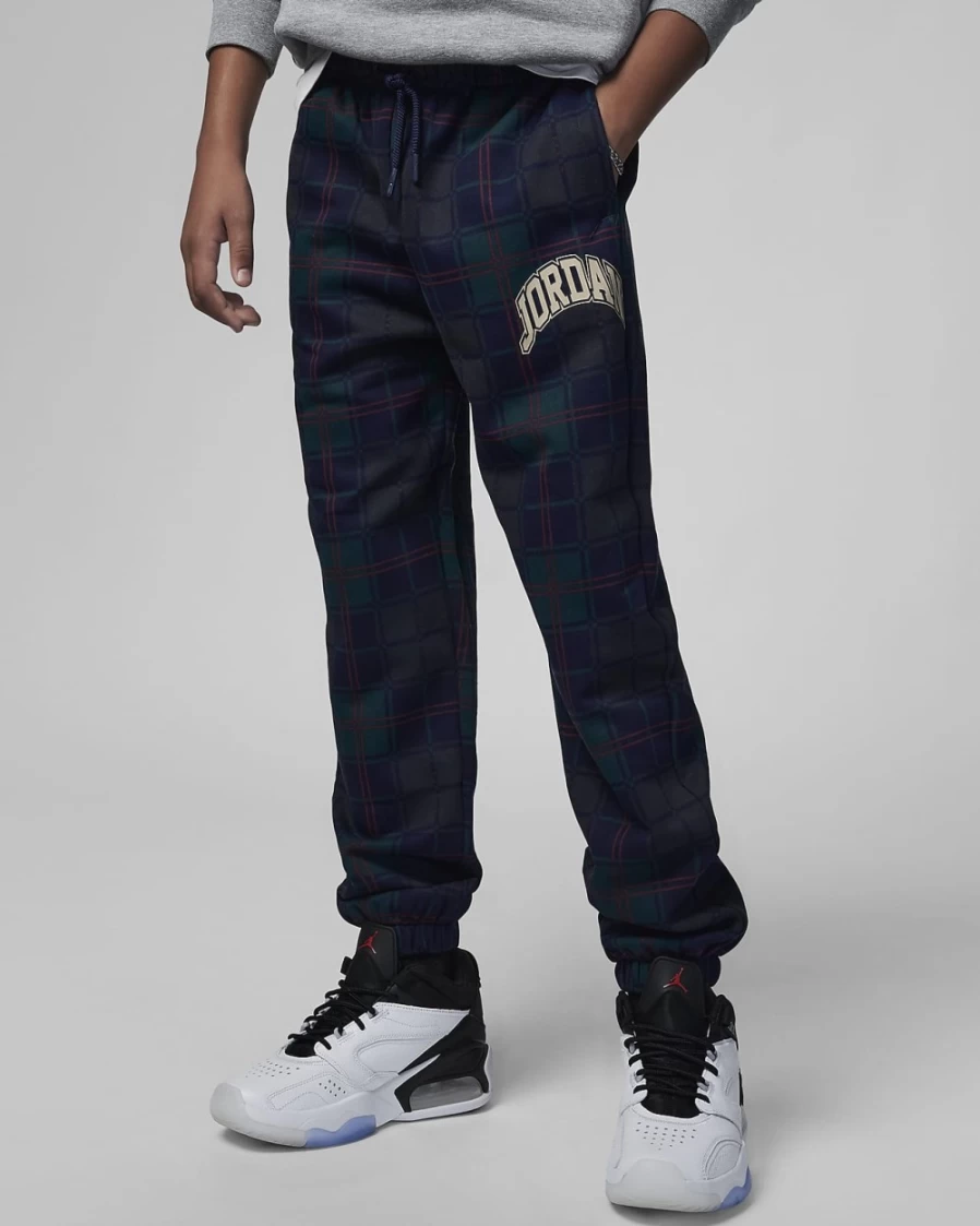 Nike Boys' Brooklyn Fleece Plaid Jogger Pants in Obsidian - Comfortable Kids' Joggers