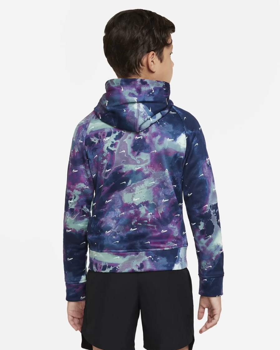 Nike Therma-FIT Boys' Valerian Blue/Canyon Purple Printed Pullover Hoodie - Big Kids' Fleece Jacket