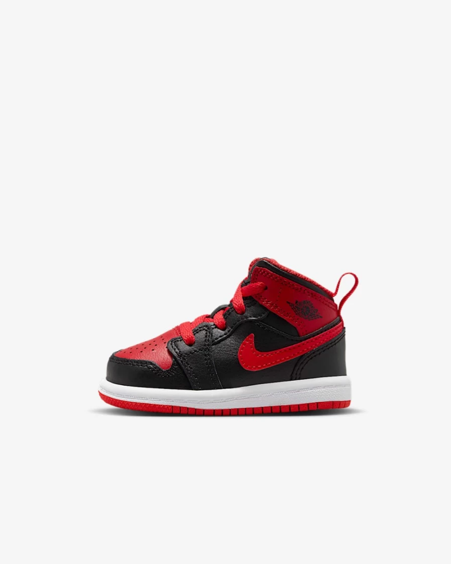 Nike Jordan 1 Mid Boys' Shoes - Black/White/Fire Red Toddler Sneakers