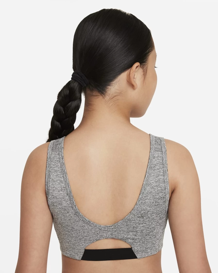 Nike Dri-FIT Swoosh Luxe Big Girls' Sports Bra - Smoke Grey/White/Black
