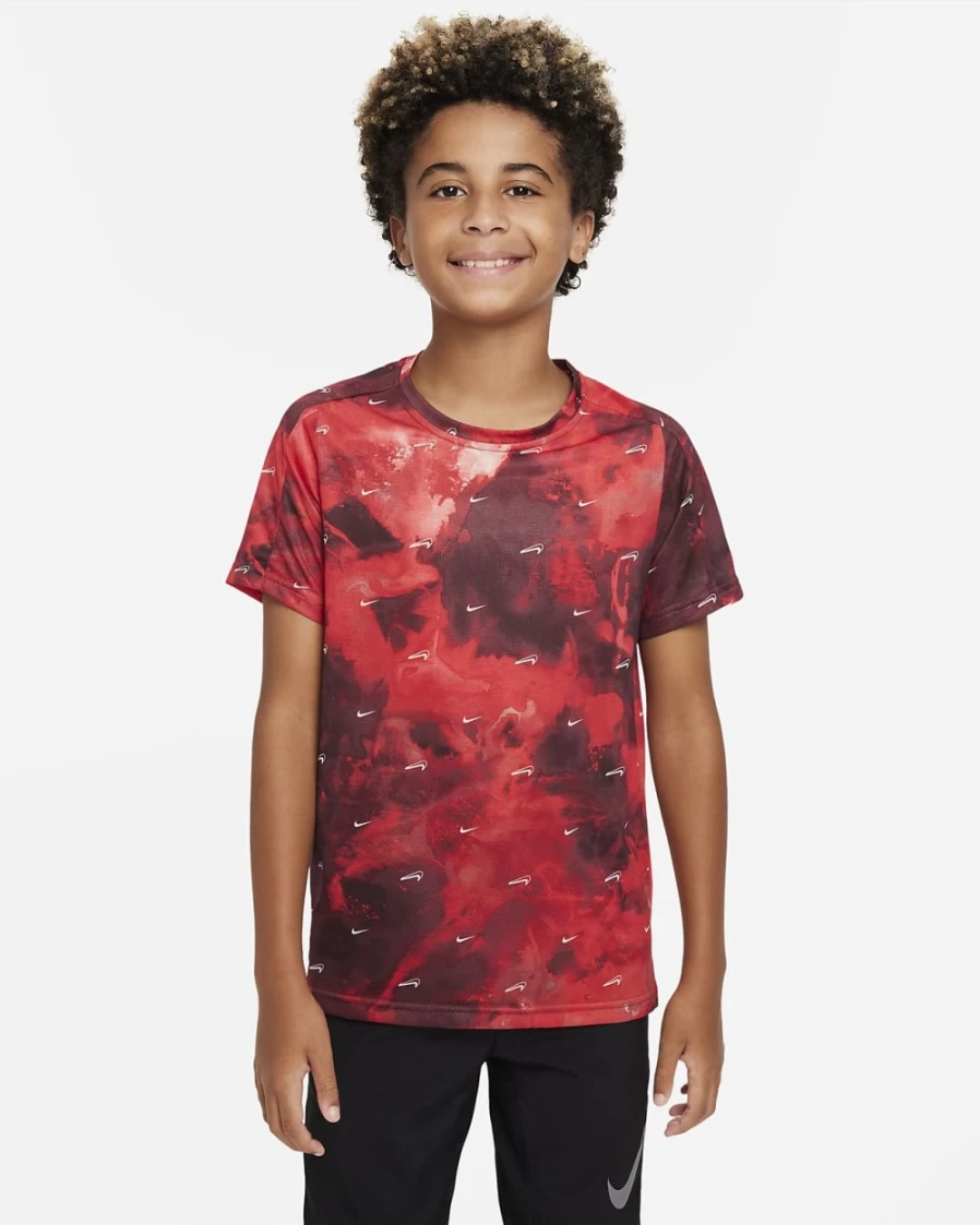 Nike Dri-FIT Boys' Dark Beetroot/Gym Red Printed Performance Training Top
