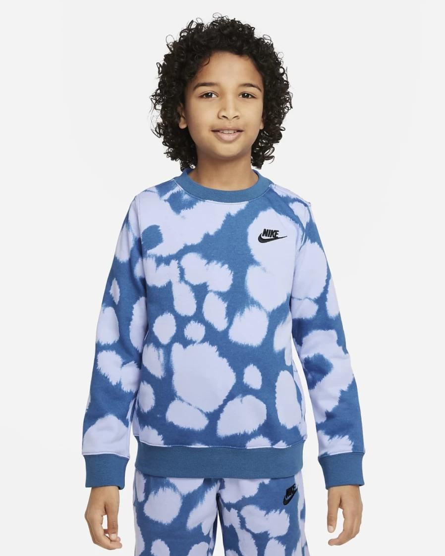 Nike Boys' Dark Marina Blue/Black French Terry Sweatshirt - Sportswear Printed Pullover