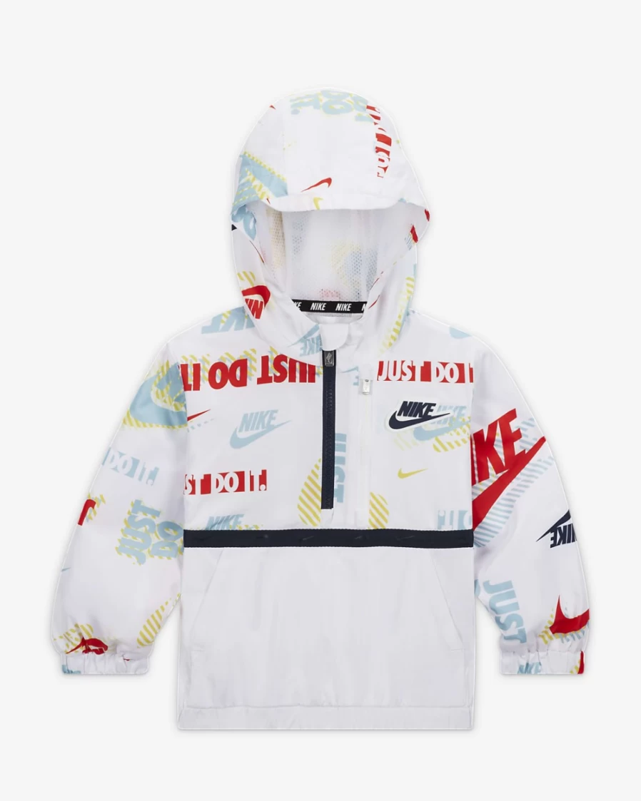 Nike Boys' White Half-Zip Print Blocked Anorak Jacket (12-24 Months)