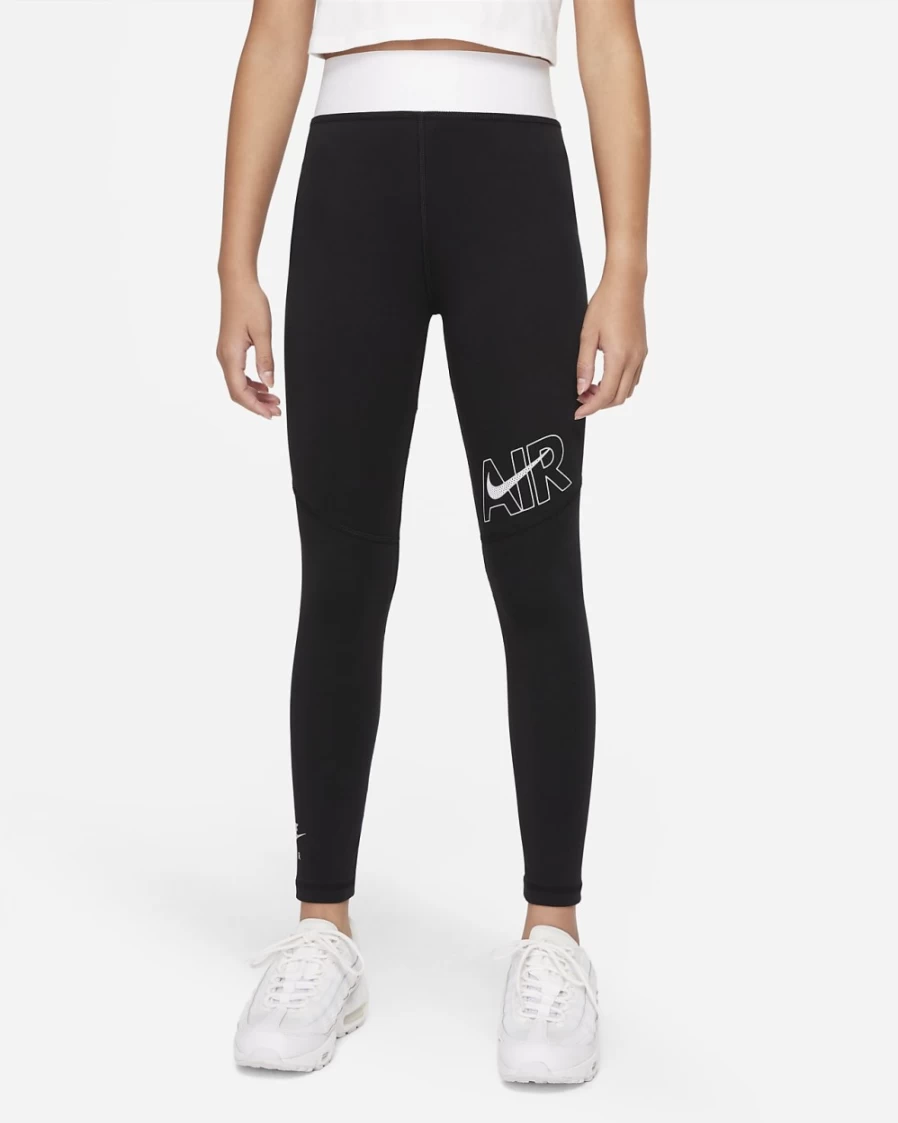 Nike Air Essentials Big Kids' Girls' Leggings - Black/White/Light Smoke Grey Athletic Pants for Active Girls