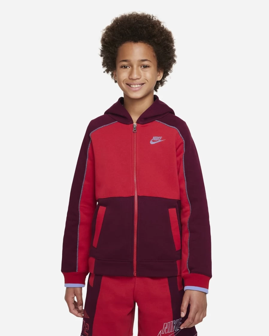 Nike Boys' Dark Beetroot Gym Red Light Thistle Full-Zip Hoodie Sportswear for Kids