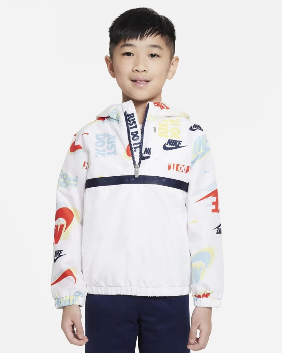 Nike Boys' White Half-Zip Print Blocked Anorak Jacket for Little Kids