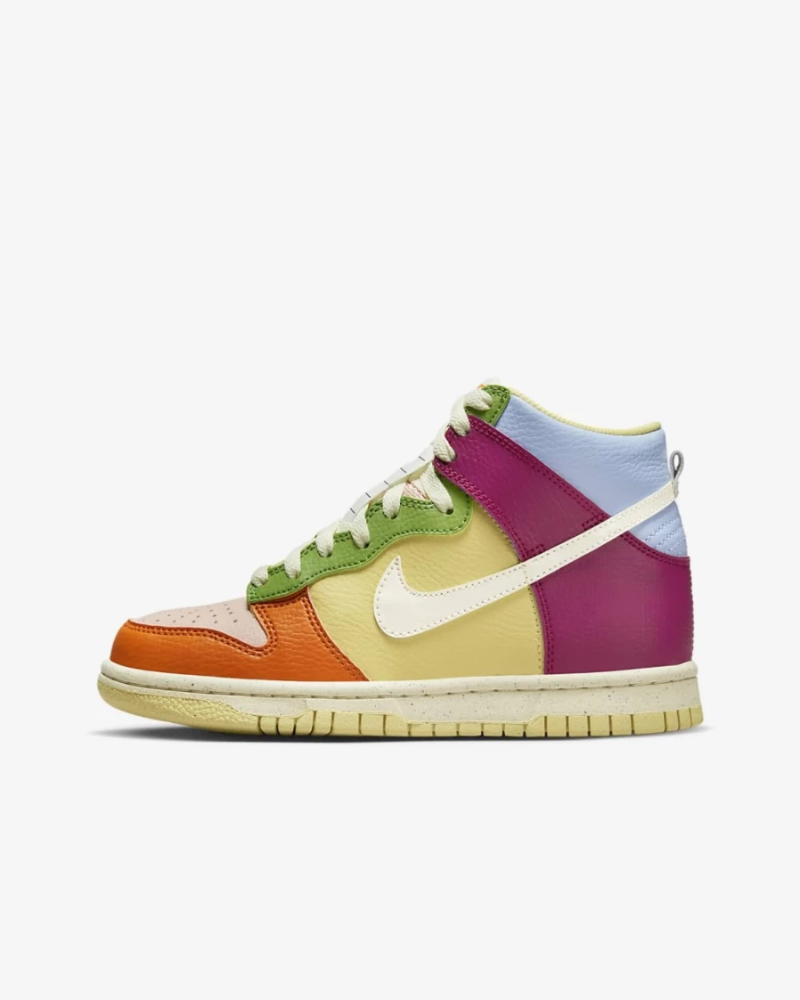 Nike Dunk High Next Nature Big Kids' Shoes for Boys - Dynamic Berry/Royal Tint/Arctic Orange/Coconut Milk Colorway