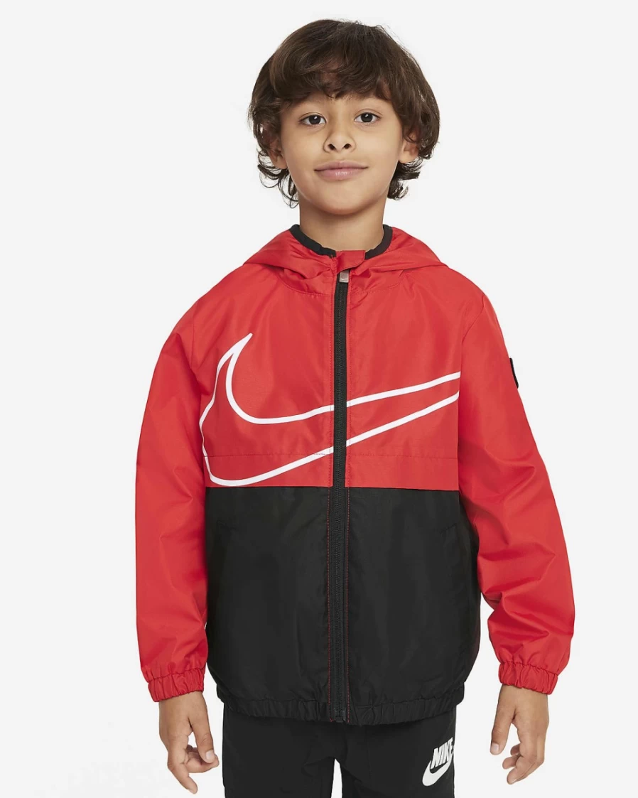 Nike Boys' University Red Windrunner Full-Zip Hooded Jacket - Sportswear Running Coat