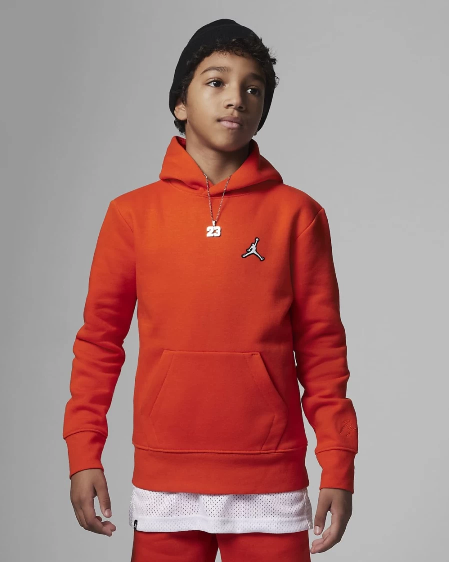Nike Jordan Boys' Team Orange Pullover Hoodie - Big Kids' Fleece Sweatshirt