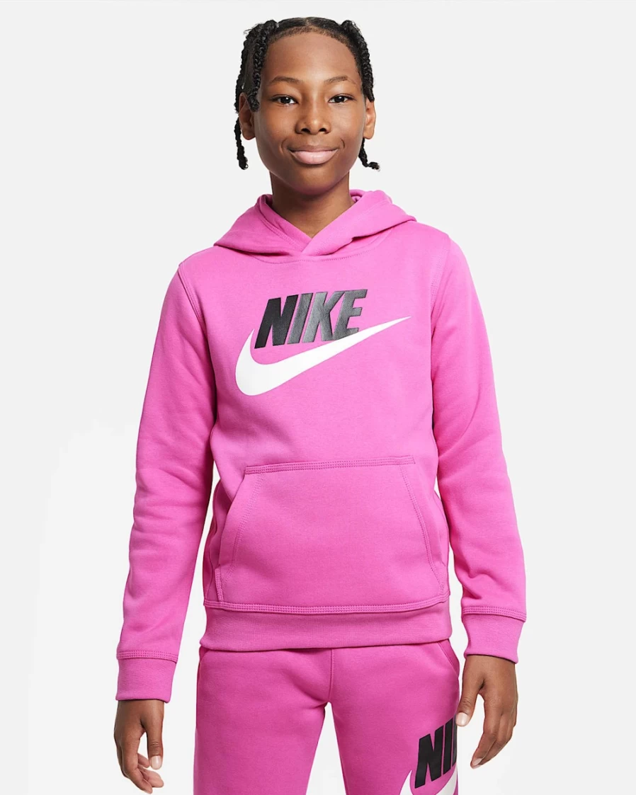 Nike Boys' Sportswear Club Fleece Pullover Hoodie - Active Fuchsia, White, Black