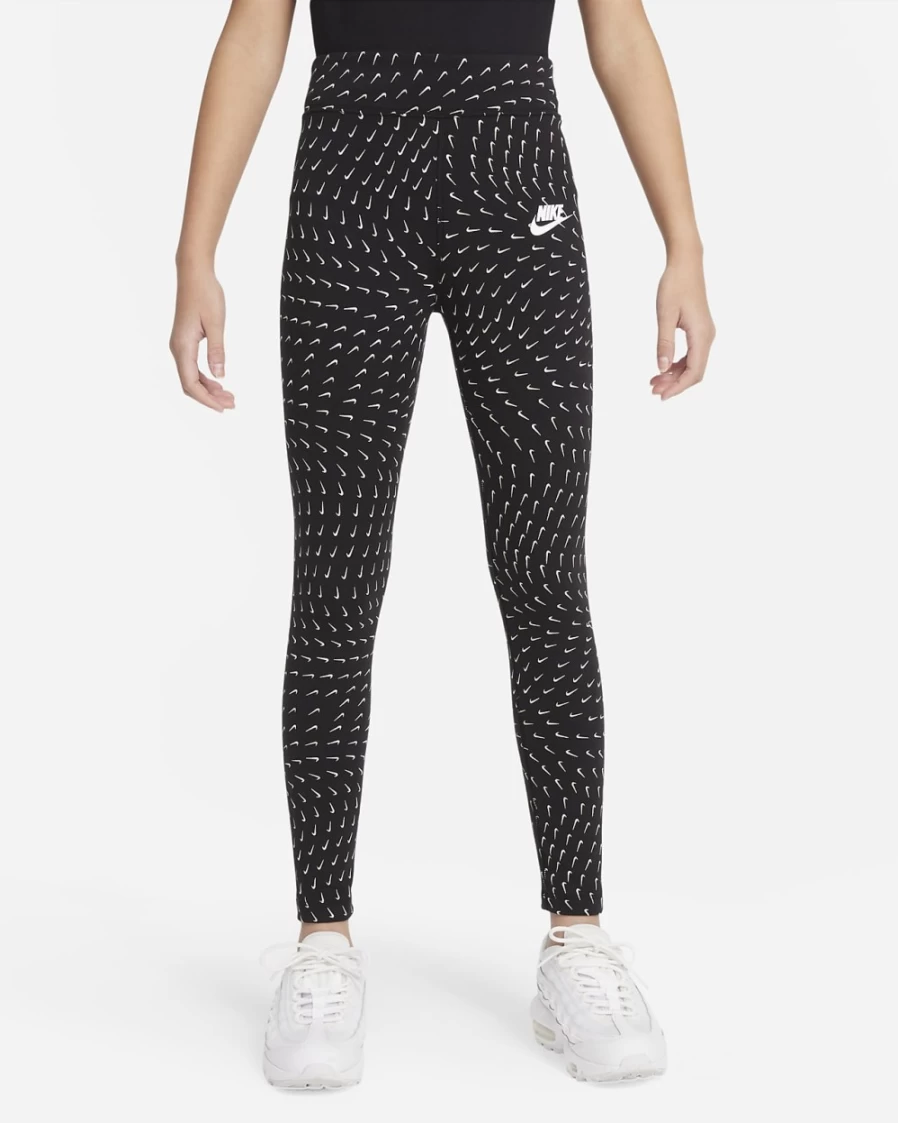 Nike Girls' Black & White Printed Essential Sportswear Leggings for Kids