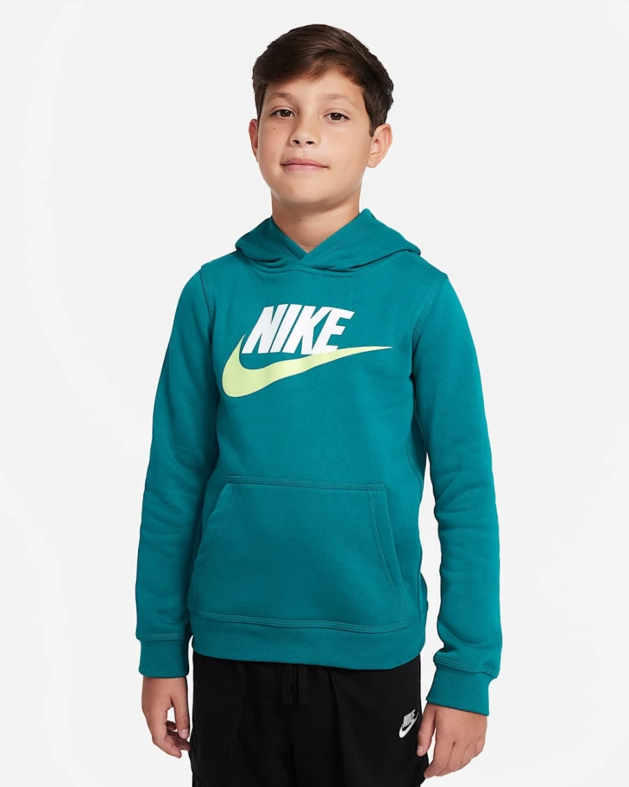Nike Boys' Bright Spruce/White/Barely Volt Sportswear Club Fleece Pullover Hoodie
