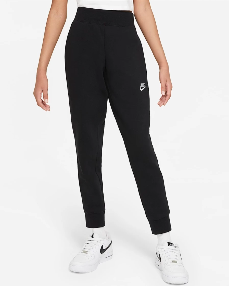 Nike Sportswear Club Fleece Pants for Girls - Black/White Comfort Fit Casual Trousers