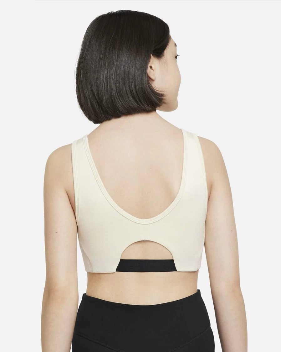 Nike Dri-FIT Swoosh Luxe Girls' Sports Bra - Coconut Milk/White/Black - Big Kids' Athletic Top