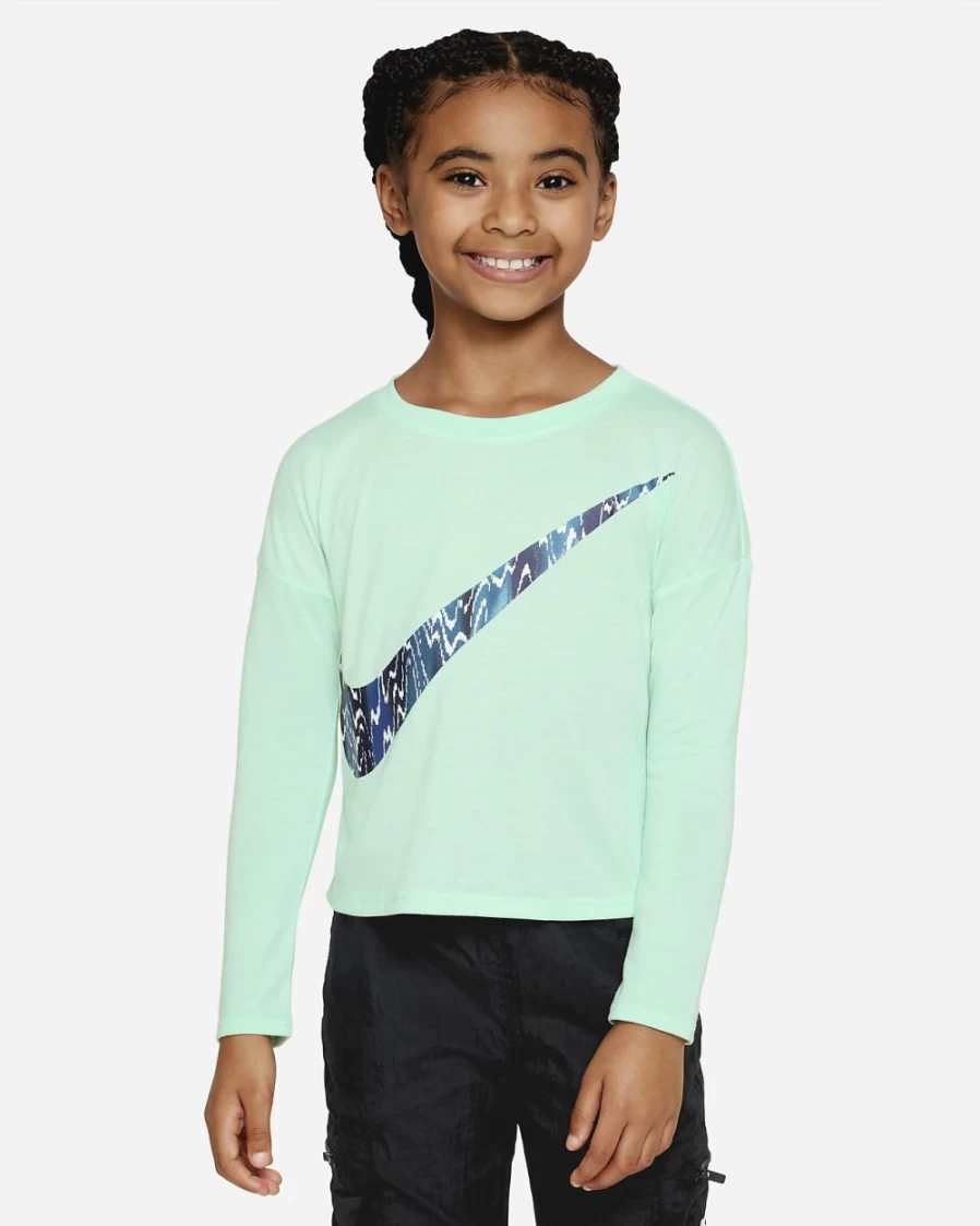 Nike Mint Foam Icon Clash Long Sleeve Tee for Girls - Little Kids' T-Shirt