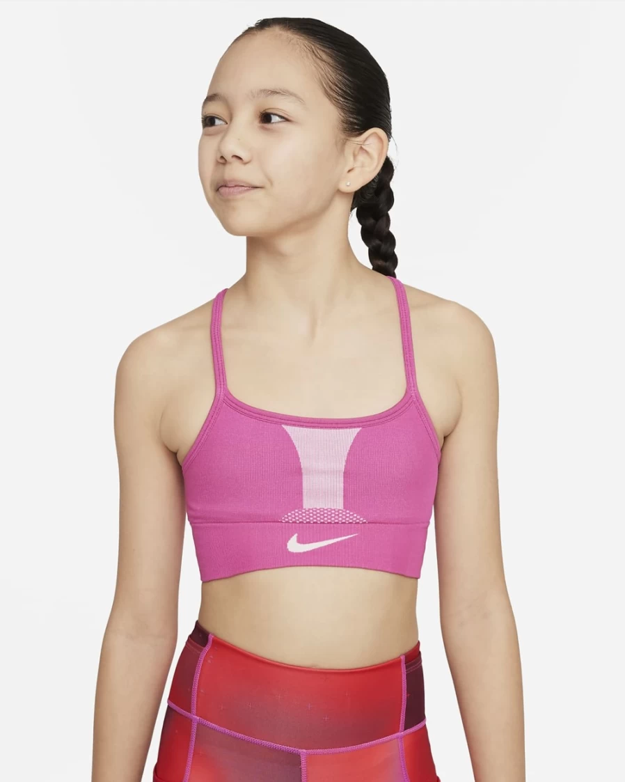 Nike Dri-FIT Indy Big Girls' Active Fuchsia Sports Bra - Moisture-Wicking Workout Top for Kids