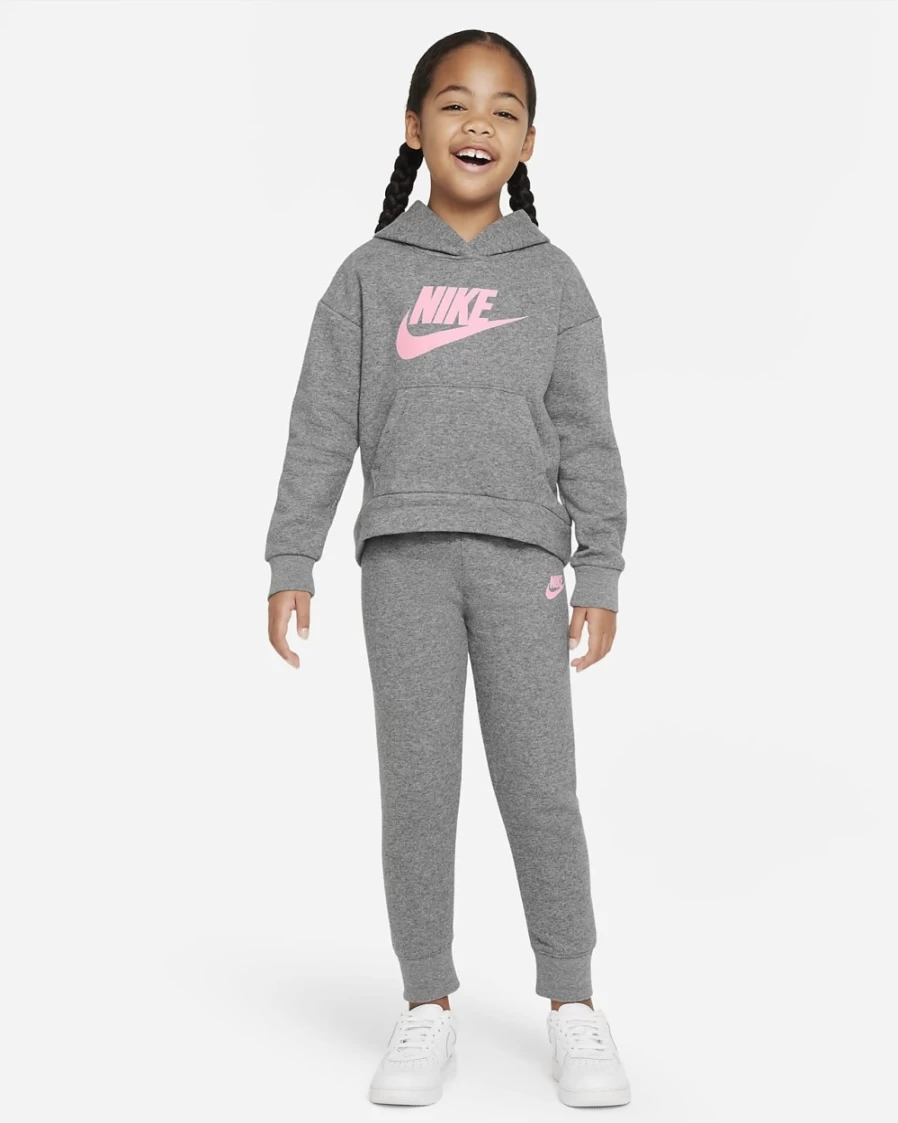 Nike Girls' Sportswear Club Fleece Hoodie & Joggers Set in Carbon Heather