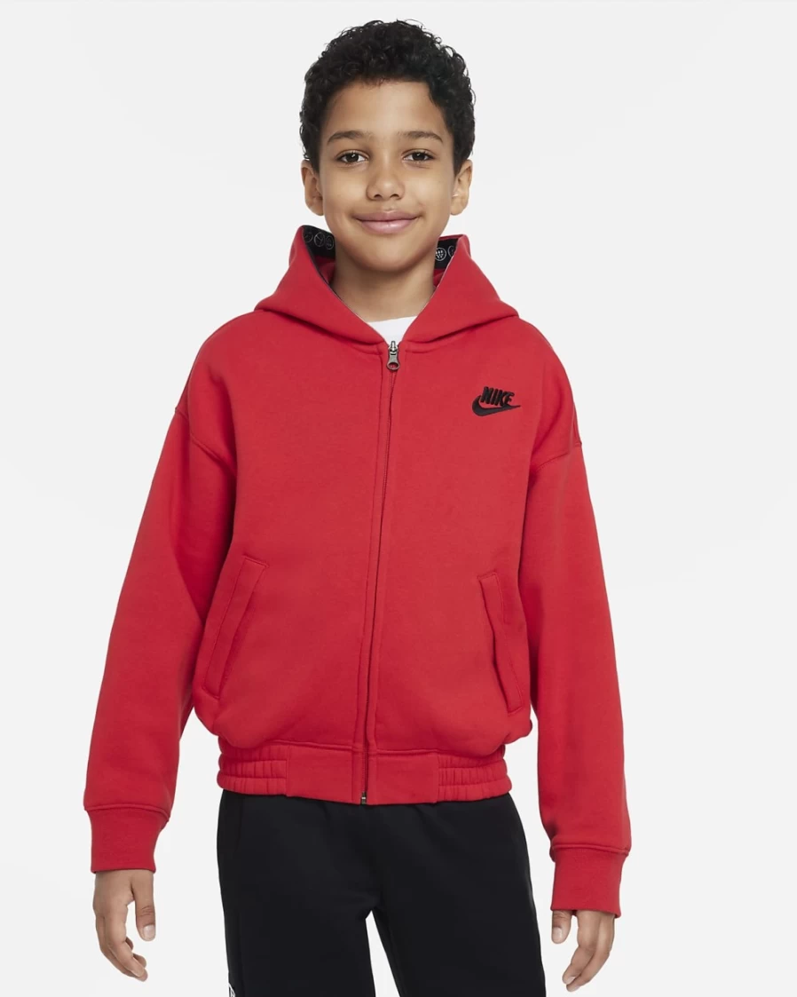 Nike Boys' University Red/Black Basketball Full-Zip Hoodie - Big Kids' Sportswear