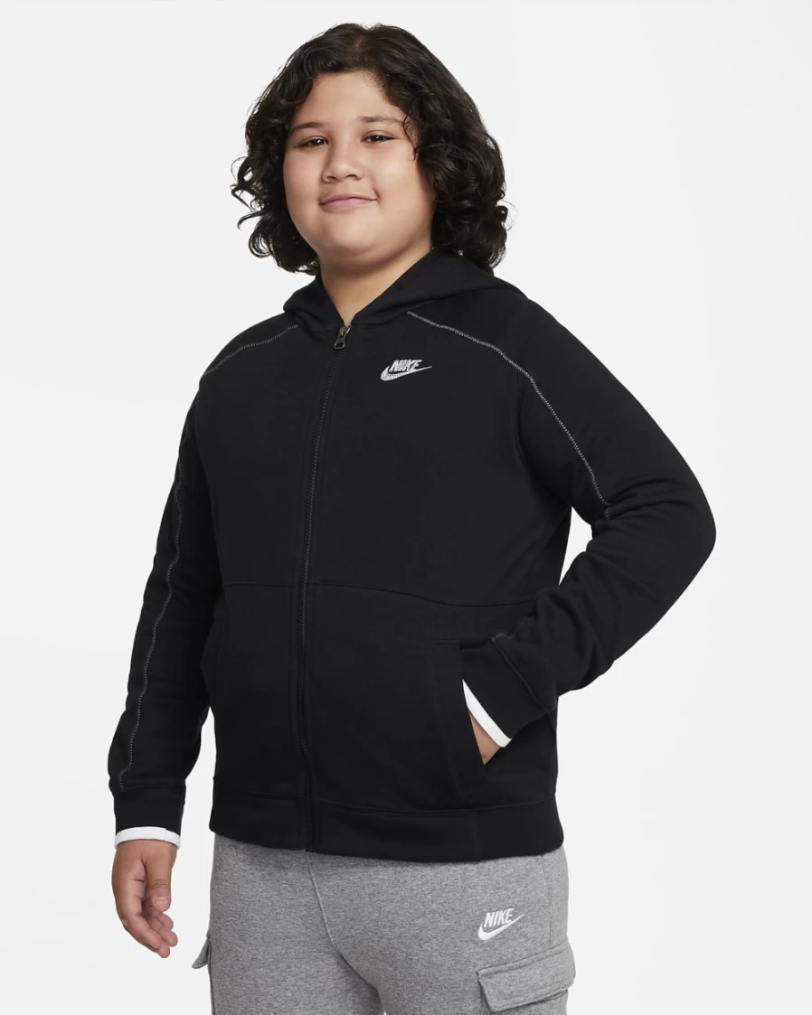 Nike Boys' Big Kids Full-Zip Hoodie - Black, Smoke Grey & White | Sportswear Jacket for Boys