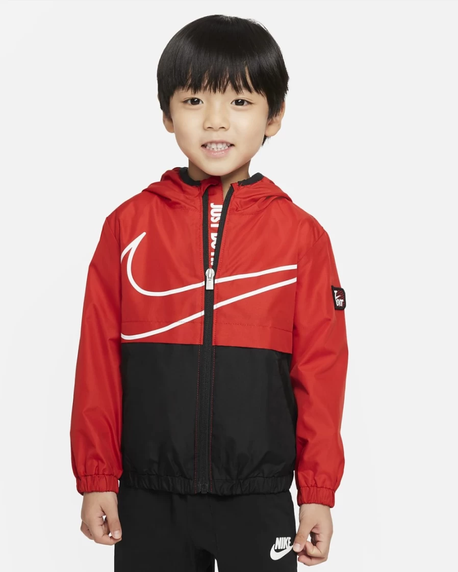 Nike Boys' University Red Windrunner Full-Zip Hooded Jacket - Sportswear Running Coat