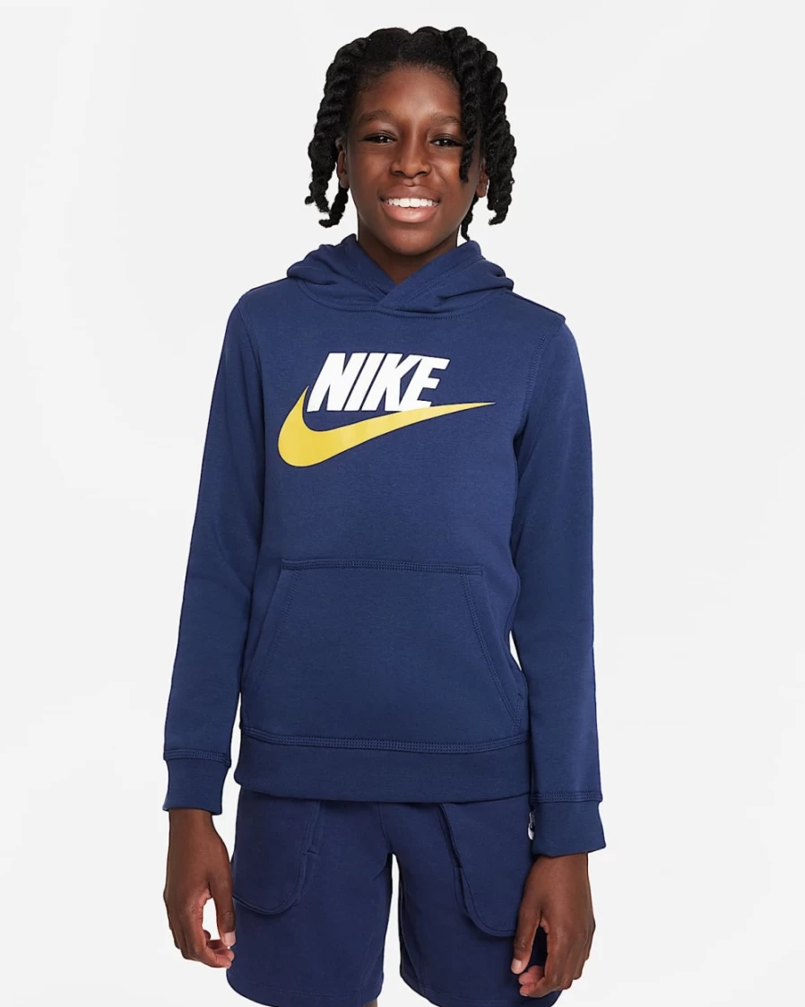 Nike Boys' Club Fleece Pullover Hoodie - Midnight Navy/White - Big Kids' Sportswear