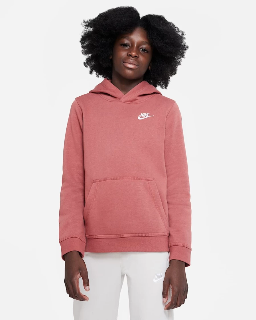 Nike Boys' Canyon Rust & White Pullover Hoodie - Sportswear Club Big Kids' Fleece Sweatshirt