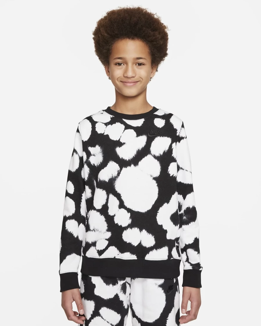 Nike Boys' Black French Terry Printed Sweatshirt - Sportswear Big Kids' Pullover