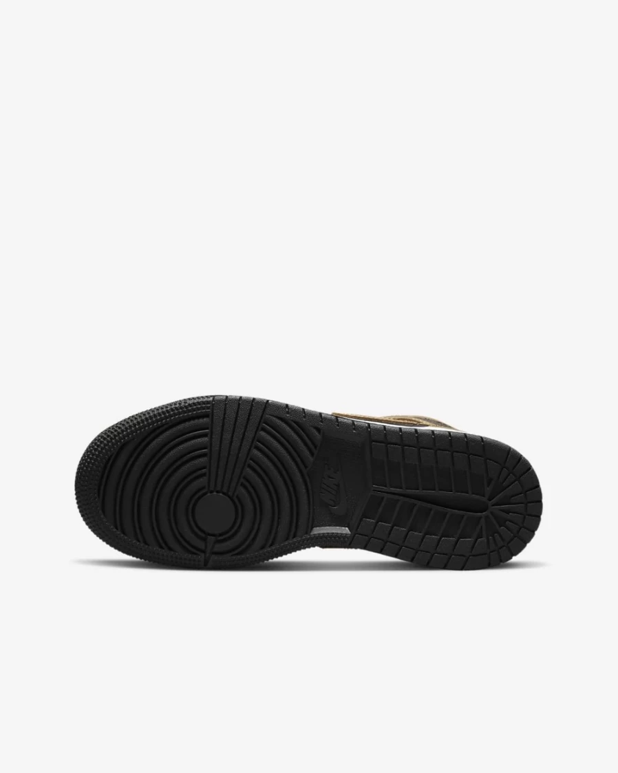 Nike Air Jordan 1 Mid SE Boys' Shoes - Black/White/Metallic Gold Basketball Sneakers