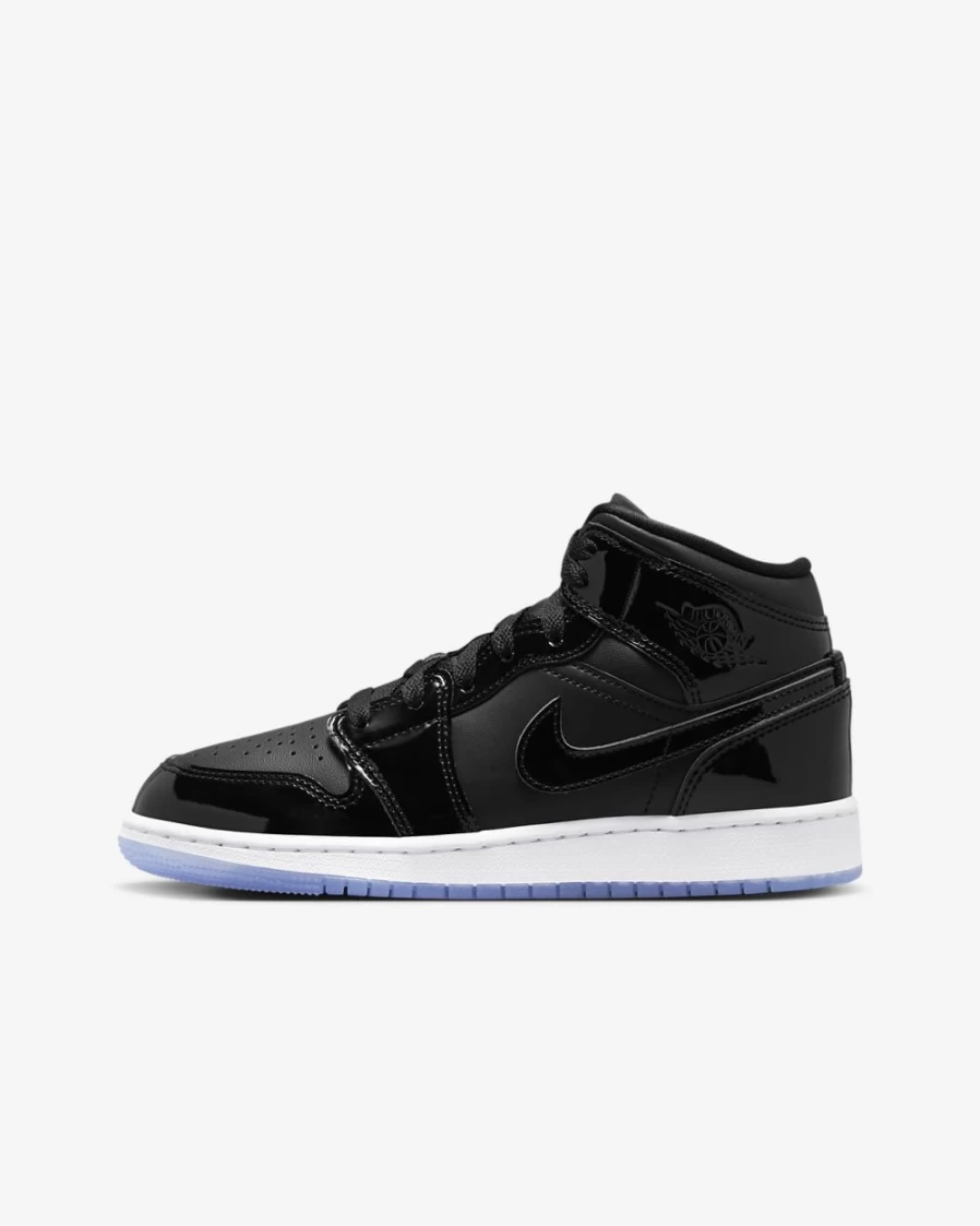 Nike Air Jordan 1 Mid SE Boys' Shoes - Black/White/Dark Concord Basketball Sneakers