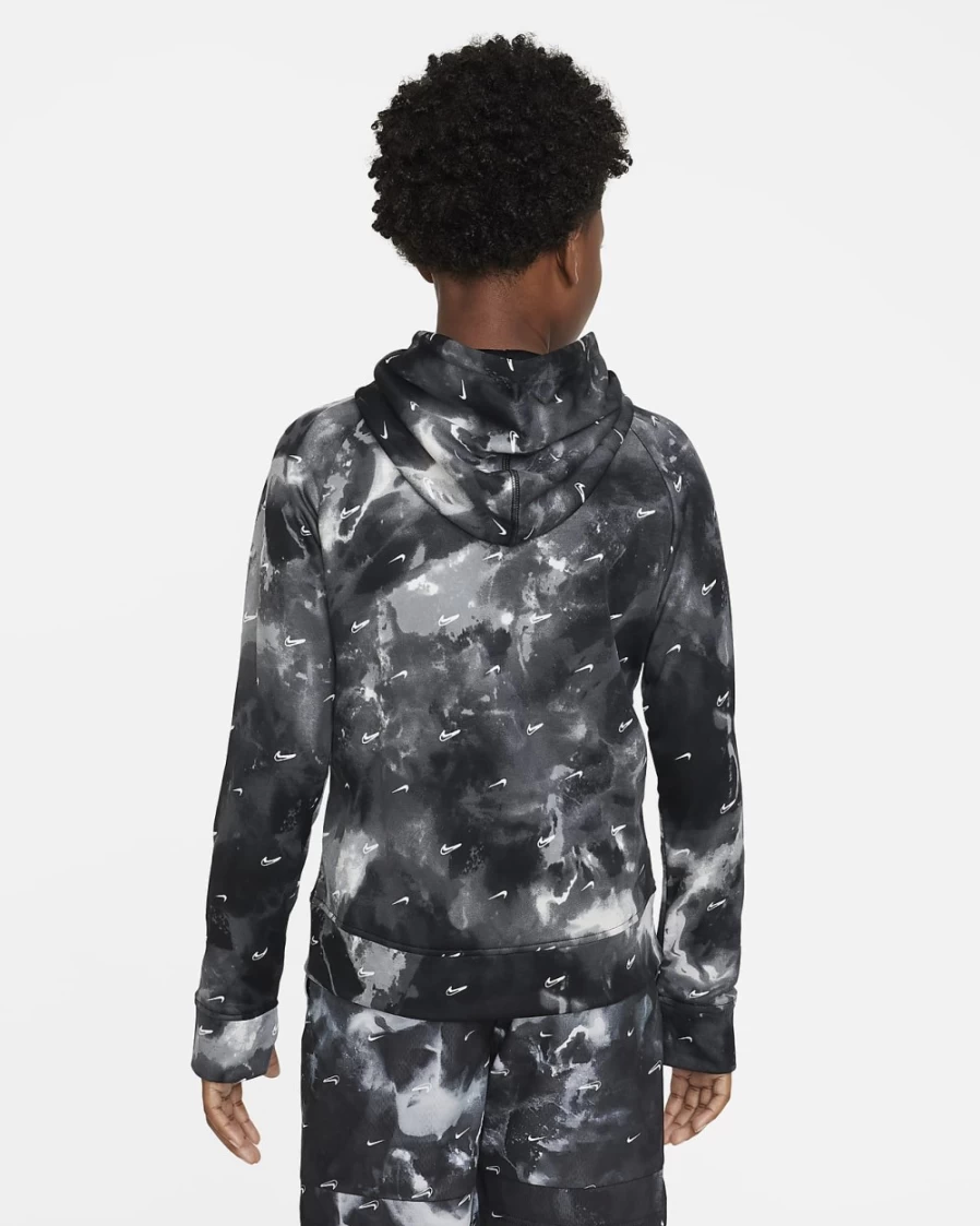 Nike Therma-FIT Boys' Black Pullover Hoodie - Printed Big Kids' Sweatshirt