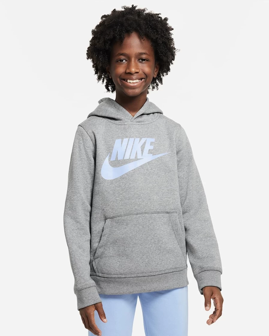 Nike Boys' Club Fleece Pullover Hoodie - Carbon Heather & Cobalt Bliss Sportswear