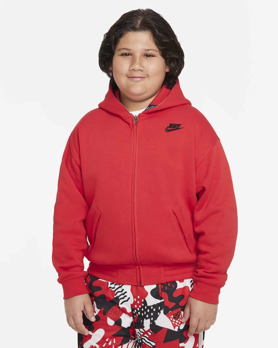 Nike Boys' Dri-FIT Basketball Hoodie - University Red/Black Full-Zip Extended Size Pullover