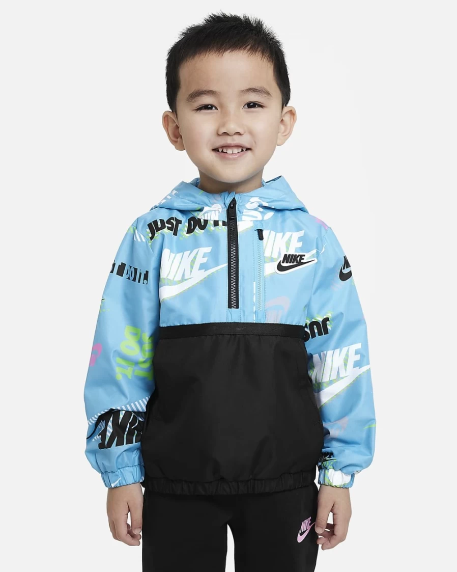 Nike Boys Baltic Blue Half-Zip Print Blocked Anorak Jacket for Toddlers