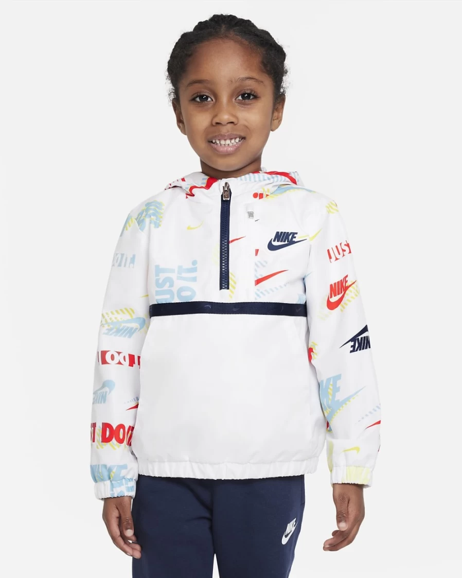 Nike Boys' White Half-Zip Print Blocked Anorak Jacket for Toddlers