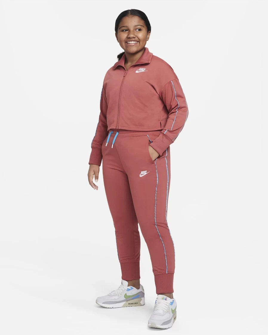 Nike Girls' High-Waisted Tracksuit Set - Canyon Rust, Laser Blue & White Sportswear for Big Kids (Extended Sizes)