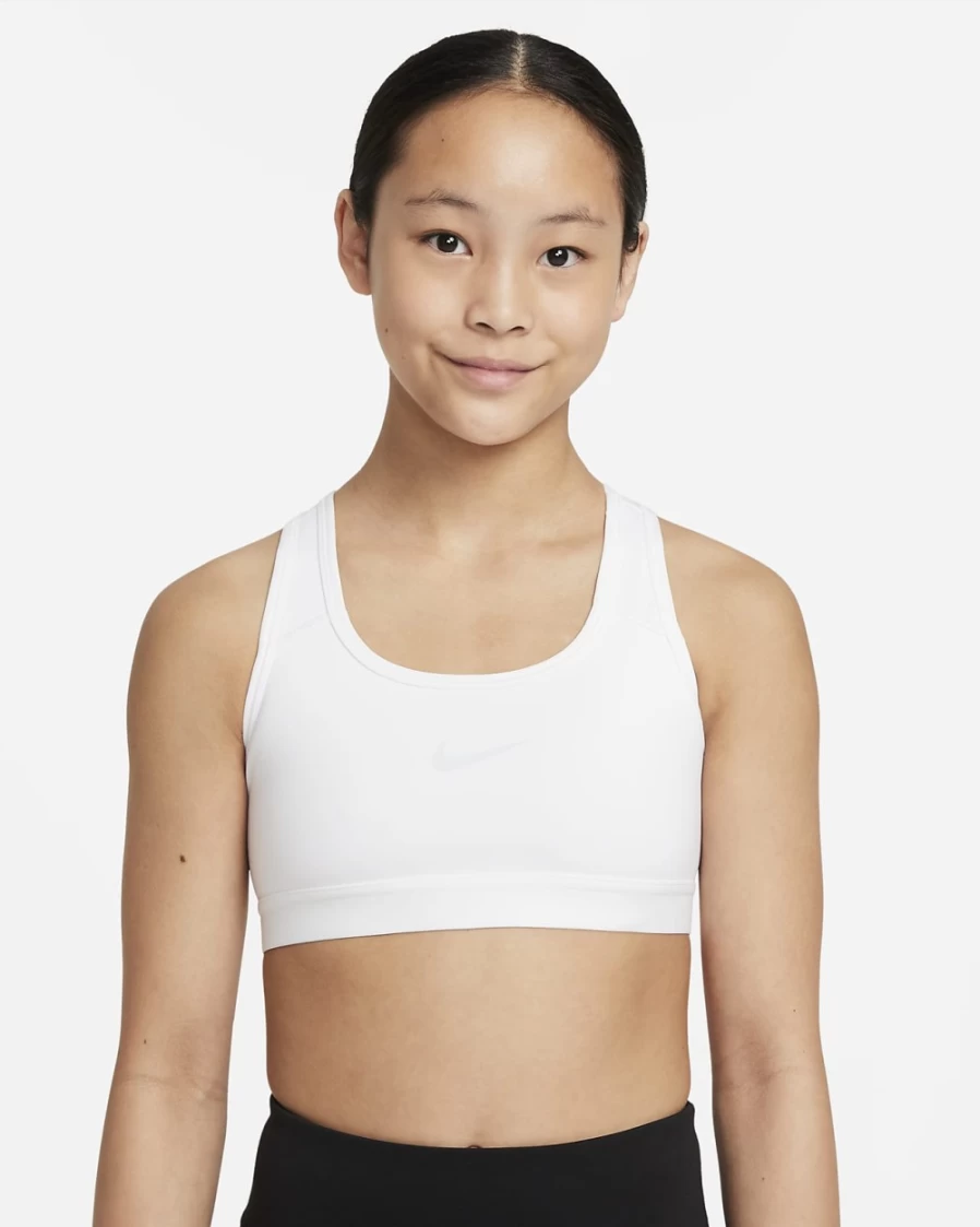 Nike Pro Big Kids' (Girls') Sports Bra - White & Pure Platinum - Breathable Comfort for Active Girls