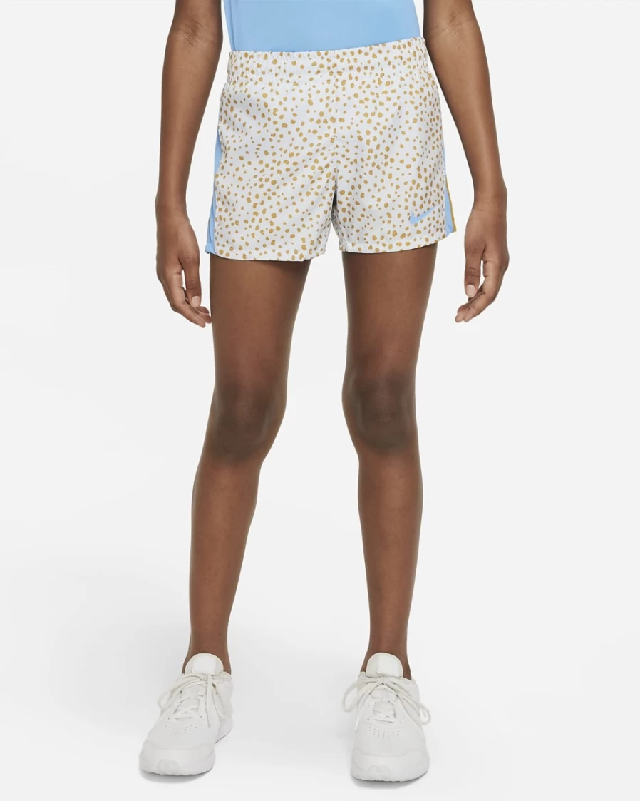 Nike Dri-FIT 10K2 Girls' Training Shorts in Football Grey, University Blue, and Goldtone