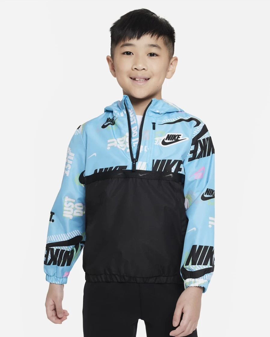 Nike Boys' Baltic Blue Half-Zip Print Blocked Anorak Jacket for Little Kids
