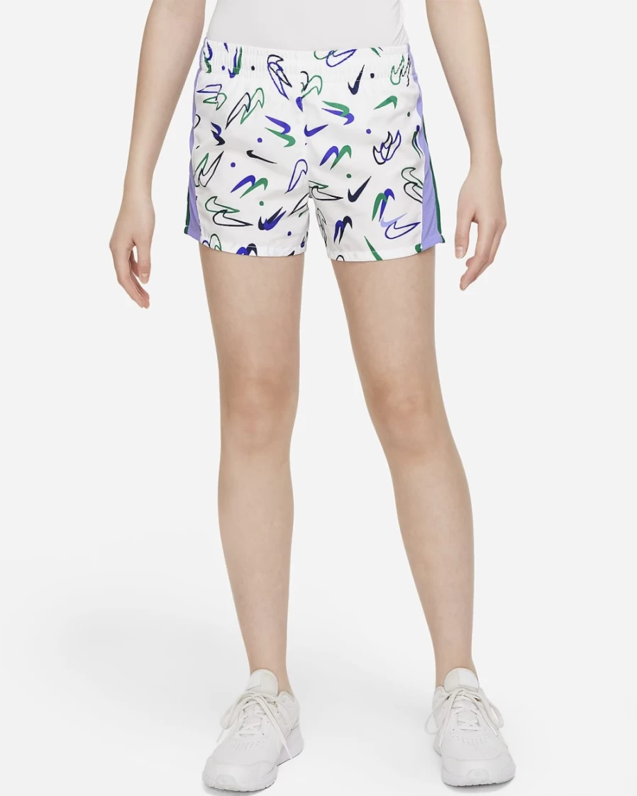 Nike Dri-FIT 10K2 Running Shorts for Girls - White, Light Thistle, Malachite Colors