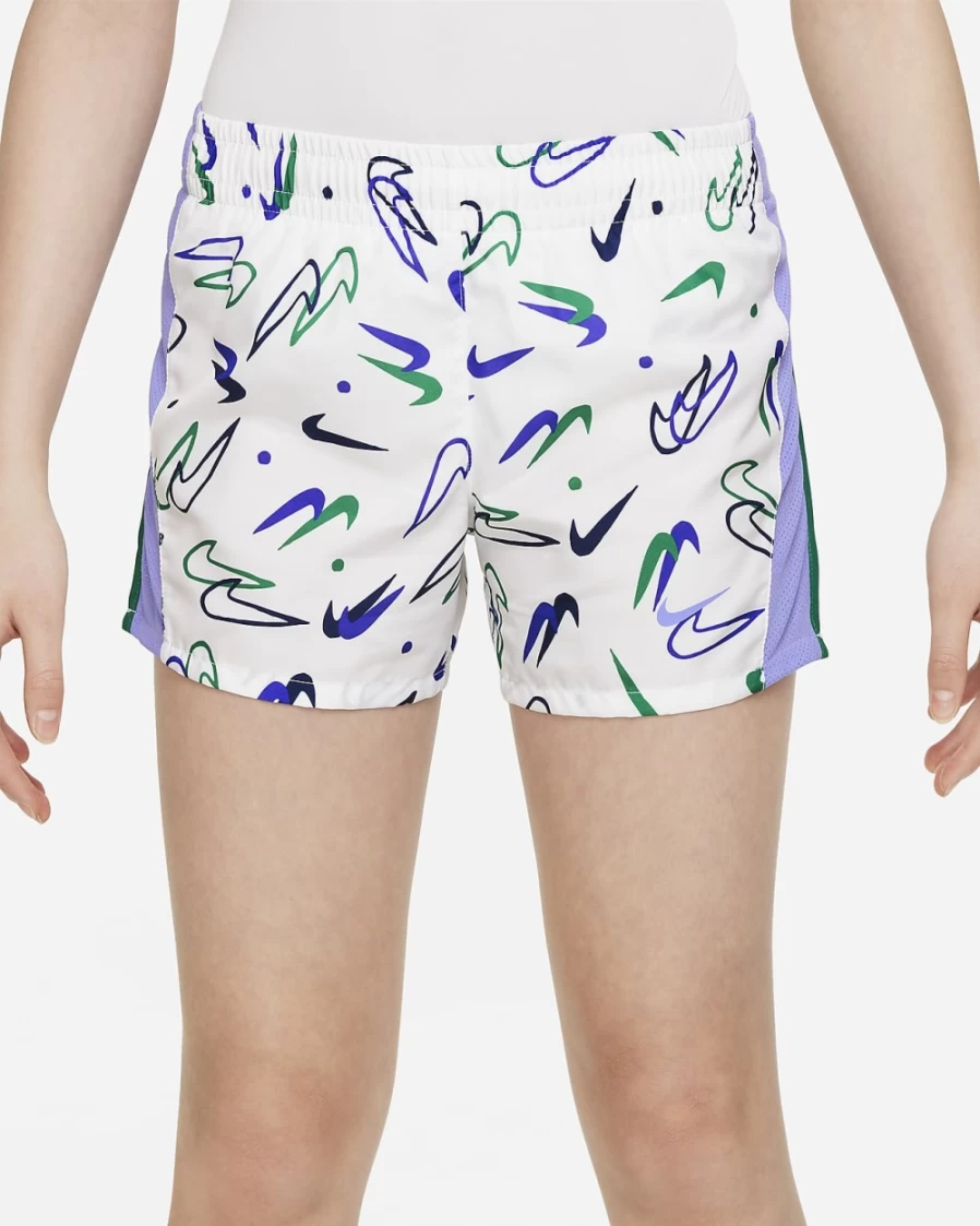 Nike Dri-FIT 10K2 Running Shorts for Girls - White, Light Thistle, Malachite Colors