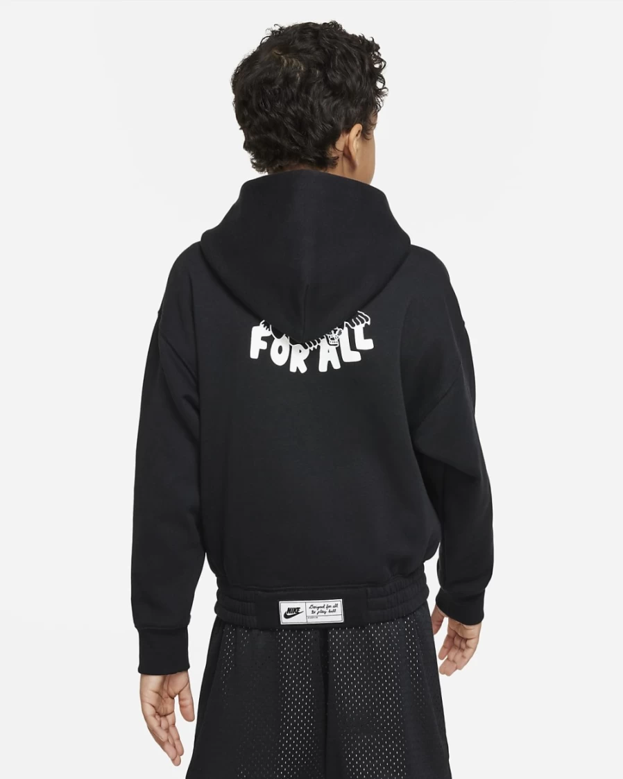 Nike Boys' Black/White Basketball Culture Full-Zip Hoodie for Kids