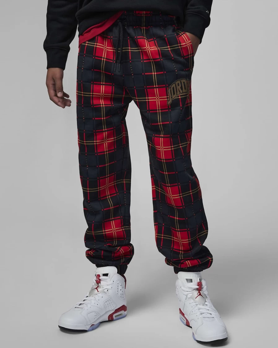 Nike Boys' Brooklyn Fleece Plaid Jogger Pants - Black